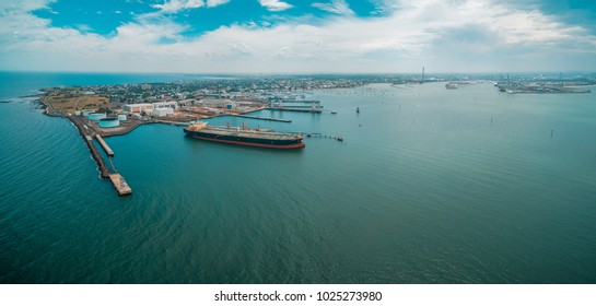 Aerial panorama of Port Phillip Bay near Williamstown, Melbourne, Australia
