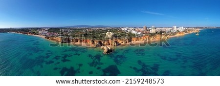 Aerial panorama from Praia Da Rocha in the Algarve near Portimao in Portugal