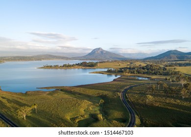 Aerial panorama of a road trip experience in the countryside next to a lake with mountains in the background.
Beautiful Moogerah lake  in Queensland, Australia - Powered by Shutterstock