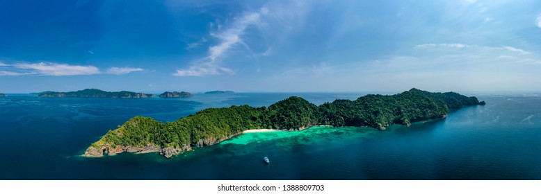 Aerial Panorama Of A Small, Beautiful Tropical Island (Mergui Archipelago)