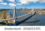 Aerial panorama of St Louis, Missouri skyline and the Stan Musial Memorial Bridge. St. Louis is an independent city in the U.S. state of Missouri.