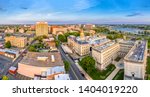 Aerial panorama of Trenton New Jersey skyline on late sunny afternoon