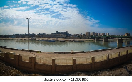 Aerial Panorama View To Baghdad City And Tigris Promenade From Al-Mustansiriya University And Madrasah At Baghdad, Iraq