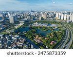 Aerial panorama view of Hanoi modern metropolis 