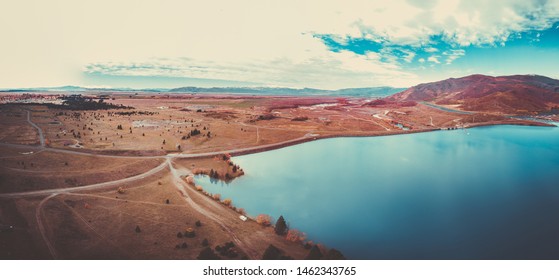 Aerial Panorama View Of Lake Pukaki In New Zealand