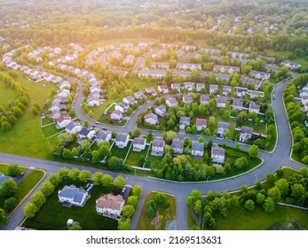 Aerial panorama view of a small town city home roofs at suburban residential quarters an New Jersey USA