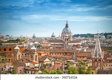 Aerial Panoramic Cityscape Of Rome, Italy