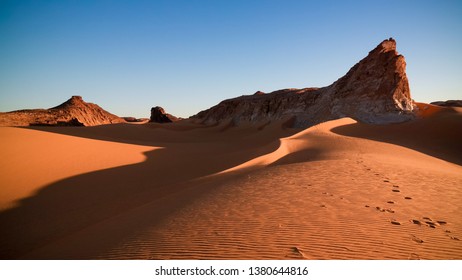 Aerial Panoramic Landscape Near Boukkou Lake Group Of Ounianga Serir Lakes At Sunrise , Ennedi, Chad