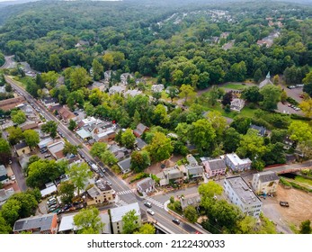 Aerial Panoramic Top View Of A Neighborhood In Roofs Of Houses The Historic Small Town New Hope Pennsylvania