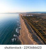 Aerial panoramic view of the Ahuir beach, between Gandia and Xeraco (Valencia - Spain)