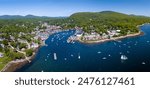 Aerial panoramic view of Camden, Maine, USA. June 2, 2024. 