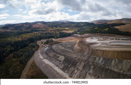 Aerial Panoramic View Of A Copper Mine In The Interior Of British Columbia, Canada.