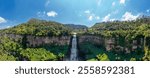 Aerial panoramic view of the El Salto de Tequendama, one of the most imposing waterfalls in Colombia, fed by the polluted Bogota river