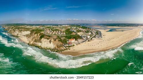 Aerial panoramic view of Foz do Arelho beach during summer, Portugal - Powered by Shutterstock