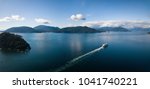 Aerial panoramic view of Horseshoe Bay in Howe Sound during a vibrant sunny day. Taken West Vancouver, British Columbia, Canada.