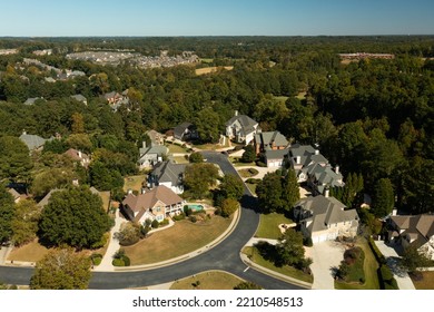 Aerial Panoramic View Of House Cluster In A Sub Division In Suburbs In Georgia ,USA Shot By Drone Shot.