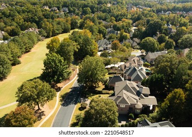 Aerial Panoramic View Of House Cluster In A Sub Division In Suburbs In Georgia ,USA Shot By Drone Shot.