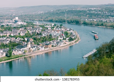 aerial panoramic view of Koblenz, which  is a city on the Rhine where it is joined by Moselle river