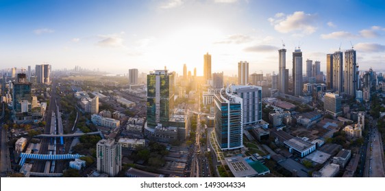 Aerial Panoramic View Of Mumbai's Richest Business District And Skyscraper Hub- Lower Parel. Various Businesses, MNCs, Corporates Operate From Here And It Is A Prominent Skyscraper Hub Of Mumbai.