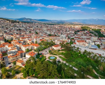 Aerial Panoramic View Over Kozani City, Greece