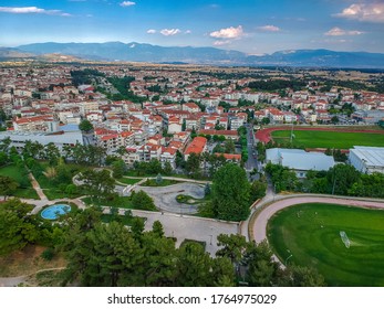 Aerial Panoramic View Over Kozani City, Greece