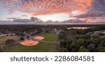 Aerial panoramic view of Red Bug Lake Park located in Casselberry, Florida near Orlando. October 29, 2022.