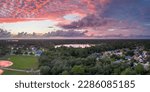 Aerial panoramic view of Red Bug Lake Park located in Casselberry, Florida near Orlando. October 29, 2022.