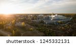 Aerial panoramic view of Royal University Hospital during a vibrant sunrise Taken in Saskatoon, Saskatchewan, Canada.
