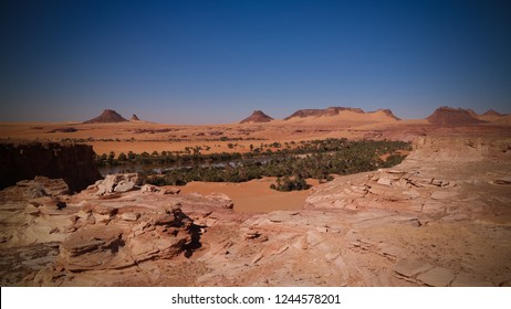 Aerial Panoramic View To Teguedei Lake , Ennedi, Chad