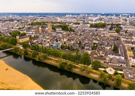 Aerial panoramic view of Tours city in Loire valley of France