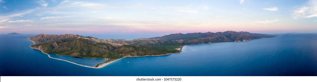 Aerial panoramic views of isla San Jose, Baja California 
Sur, Mexico. Sea of cortez.