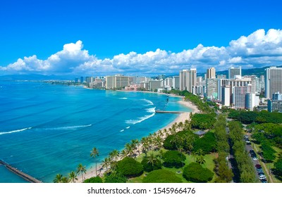 aerial panoramic views of Waikiki Beach Honolulu Hawaii 