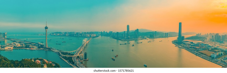 Aerial Panoramic Views Of Zhuhai, China, And The Great Bay Area Of Macau