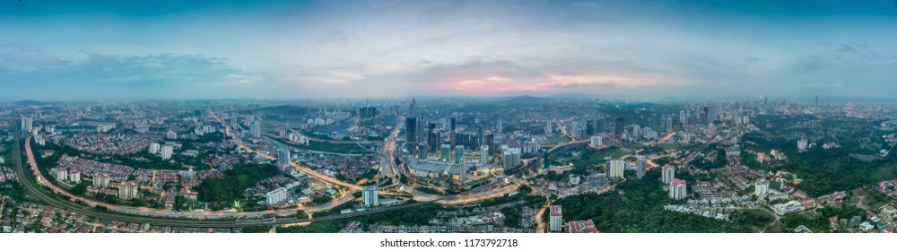 Aerial Paranomic Cityscape View Of Klang Valley And Midvalley City, Kuala Lumpur, Malaysia. Captured Year 2018