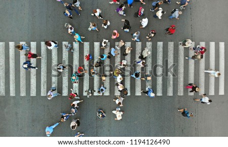 Aerial. Pedestrian crosswalk with people. 