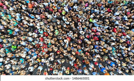 Aerial. People crowd background. Mass gathering of many people in one place. Top view. - Shutterstock ID 1486465001