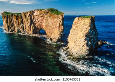 Aerial Of Perce Rock, Quebec, Canada