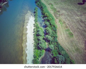 Aerial Perspective Of Sava River Green Tributary, Following The River Stream