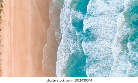 Aerial Perspective of Waves and Beach Along Great Ocean Road, Victoria Australia