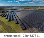 Aerial photo of 340 ha big solarpark Kassø at Hjolderup, west of Aabenraa, Denmark