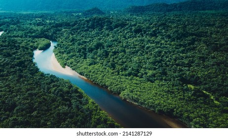 Aerial Photo Of Amazon Rain Forest Jungle  River