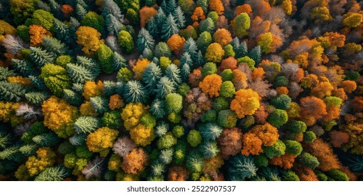 Aerial photo of autumn forest. Colorful trees seen from above. - Powered by Shutterstock