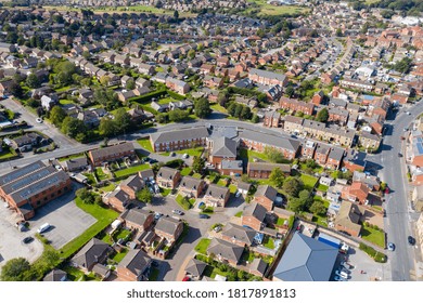 Aerial Photo Of The British Town Of Ossett, A Market Town Within The Metropolitan District Of The City Of Wakefield, West Yorkshire, England Showing A Typical UK Housing Estate