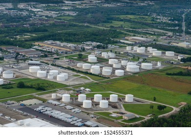 Aerial Photo Of Bulk Gasoline Tank Farm. 