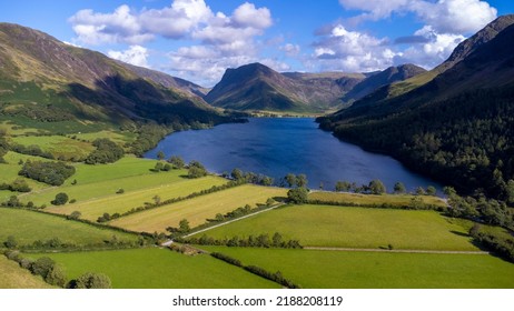 Aerial Photo Of Buttermere Lake In Summer, The Lake District, Cumbria,