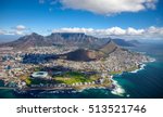 Aerial photo of Cape Town South Africa, overlooking Table Mountain and Lions Head