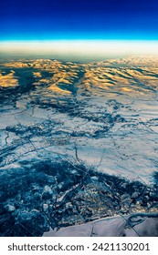 Aerial photo of the city of Labytnagi and the village Kharp in Western Siberia, Yamalo-Nenets Autonomous Okrug, Yamal, YaNAO,Tyumen Region.