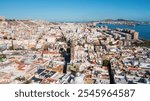 Aerial photo from drone to cityscape of Las Palmas , featuring the Cathedral of Santa Ana. Las Palmas de Gran Canaria, Canary Islands, Spain