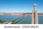 Aerial photo from drone to Sanctuary of Christ the King in Portuguese Santuario de Cristo Rei-Monument in Lisbon,Portugal,Europe.