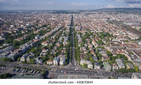 Aerial photo from a drone shows the Andrassy road in Budapest, Hungary.